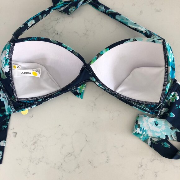 Azura Australia Floral Padded Bikini Top Neck & Back Tie Closure Blue Sz 8 NWOT - Picture 5 of 10